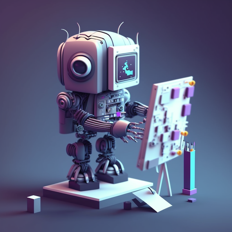 a digital illustration generated with AI of a robot touching a computer screen